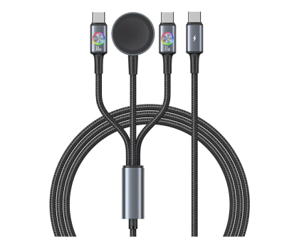Kabel USAMS Kabel 3w1 z ładowarką indukcyjną 72W do USB-C stalowy